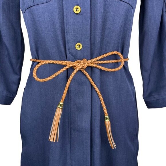 SHARAGANO Belted Shirt Dress Sz 4 Blue - Picture 4 of 5